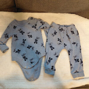 Unisex Baby Disney Light Blue Black Mickey Mouse Matching Set 3-6 Months